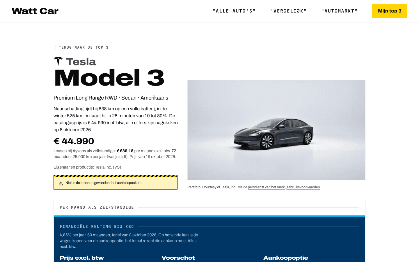 Schermafdruk: een autopagina